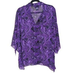 Maggie Barnes Plus 14/16 Purple Sheer Blouse Frog Closure Whimsigoth Artsy